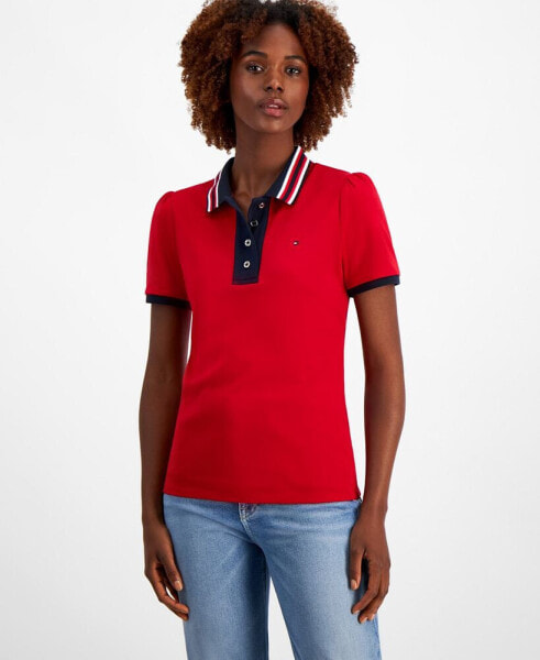 Women's Cotton Contrast Puff-Sleeve Polo