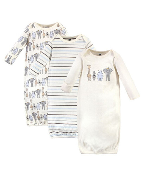 Baby Girls and Boys Safari Gowns, Pack of 3