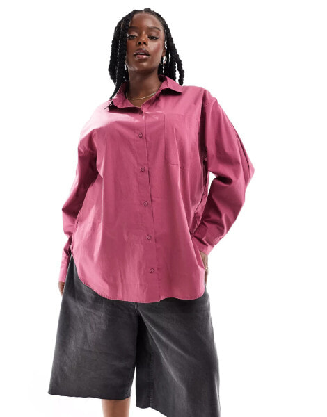 ASOS DESIGN Curve oversized shirt in dark pink