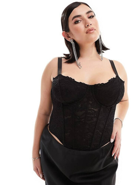 ASOS DESIGN Curve boned lace corset with cup detail in black