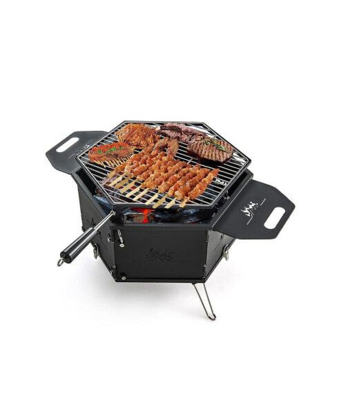 Portable Charcoal Grill Stove Rotatable with Foldable Body and Legs with Handles