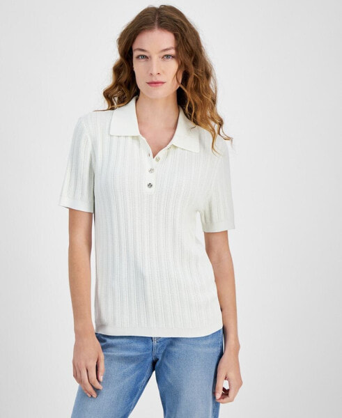 Women's Ribbed Short-Sleeve Polo Sweater