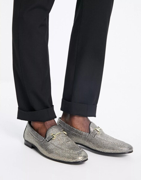 Walk London jean snaffle loafers in gold snake