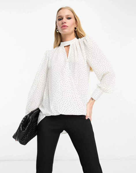 River Island keyhole blouse in white polka dot