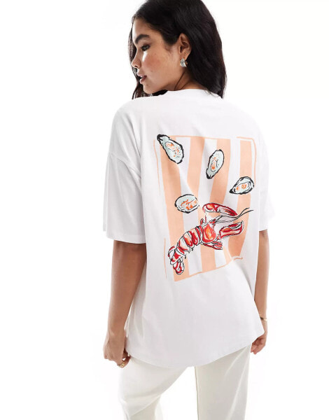 ASOS DESIGN oversized t-shirt with oyster graphic in ivory