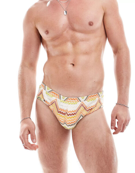 ASOS DESIGN knitted swim briefs in orange print