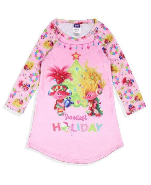 Girl's Sweetest Holiday Poppy And Viva Plush Fleece Raglan Kids Pajama Nightgown Kids