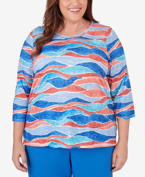 Plus Size Neptune Beach Crew Neck Beach Wave Top