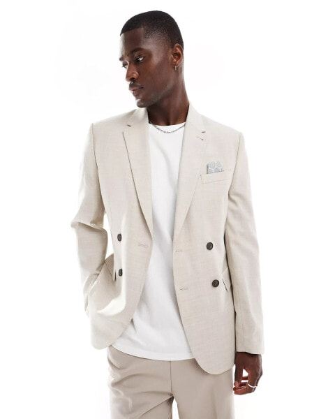 Ben Sherman double breasted suit jacket in beige