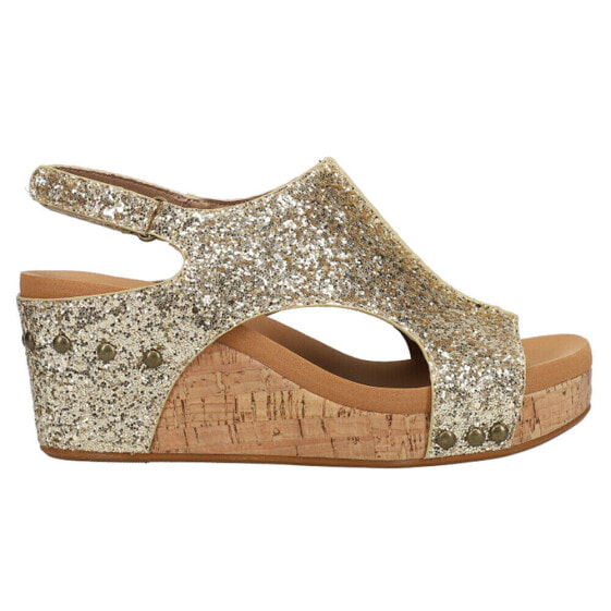 Corkys Carley Studded Glitter Wedge Womens Gold Casual Sandals 30-5316-COGL