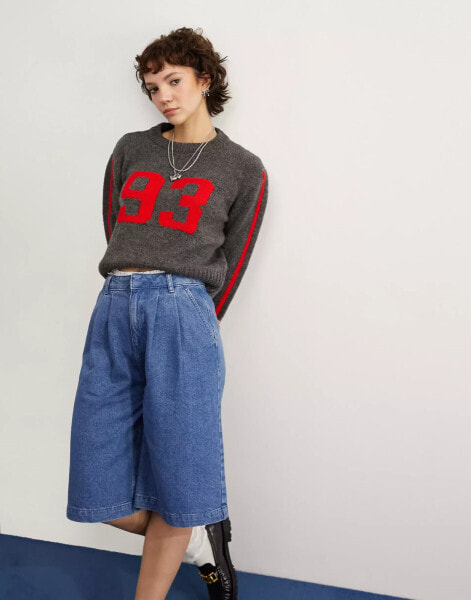 ASOS DESIGN jumper with collegiate pattern in grey