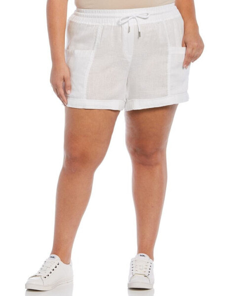 Plus Size Seamed Linen Drawstring Shorts