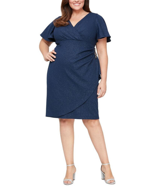 Plus Size Shimmer-Knit Surplice Dress