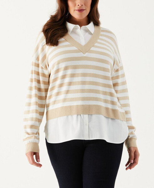 Plus Size Striped Layered Long Sleeve Sweater