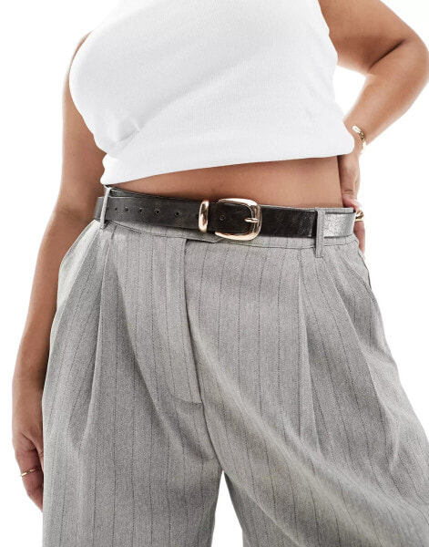 ASOS DESIGN CURVE waist and hip jeans belt in washed dark brown