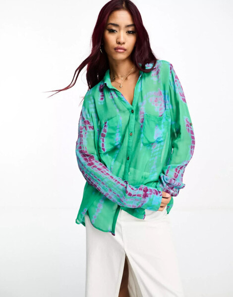 Raga marte button down top in turquoise