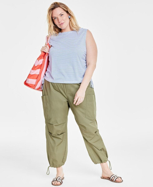 Trendy Plus Size Striped Cinched Muscle Tee, Created for Macy's