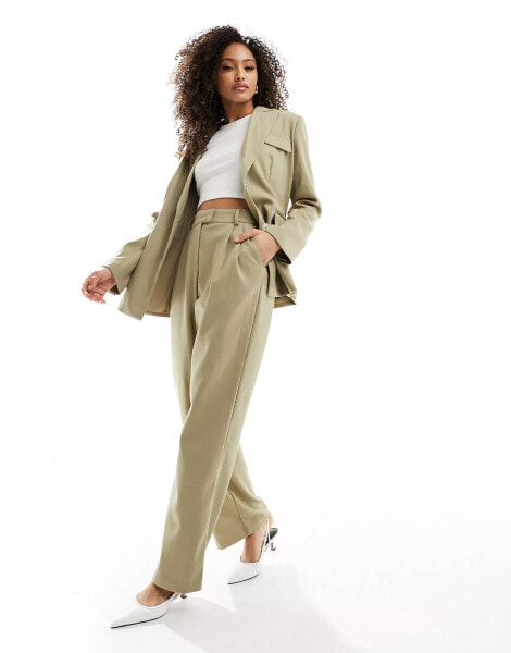 4th & Reckless tailored wide leg trousers co-ord in olive