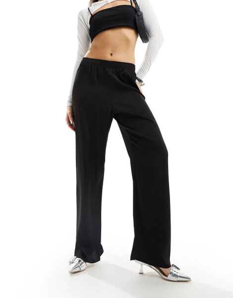 River Island satin pull on trouser in black