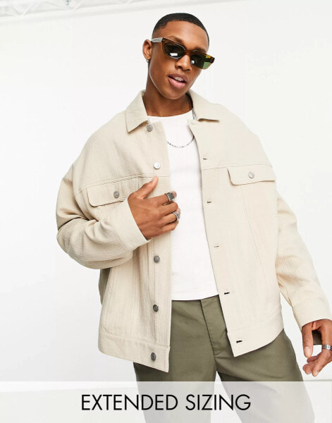 ASOS DESIGN oversized western jacket in beige linen look