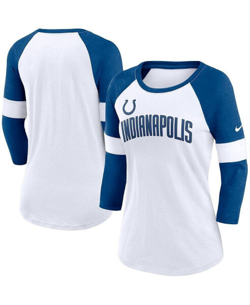 Women's Indianapolis Colts White, Heathered Royal Football Pride Slub 3/4 Raglan Sleeve T-shirt