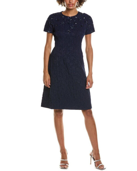 Teri Jon By Rickie Freeman Metallic Jacquard Jewel A-Line Dress Women's