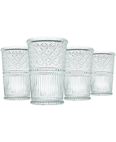 Claro Modern Vintage Tumbler Glasses, Set of Four, 12 oz