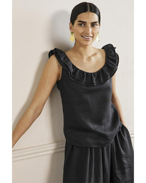 Boden Sleeveless Ruffle Linen Top Women's Black 14