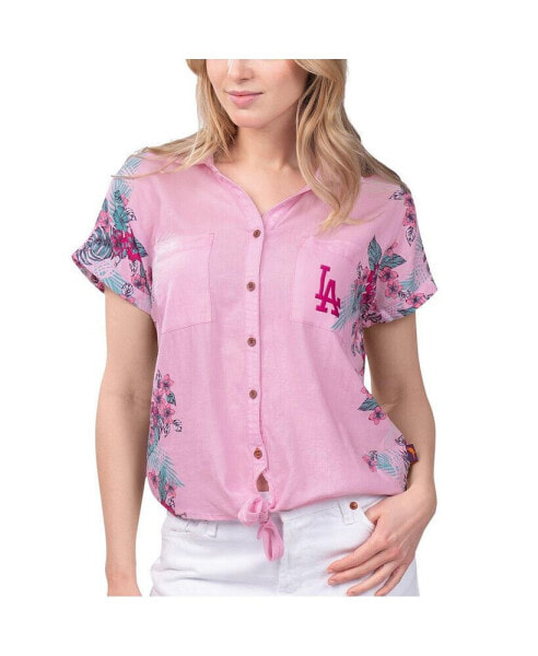 Women's Pink Atlanta Braves Stadium Tie-Front Button-Up Shirt