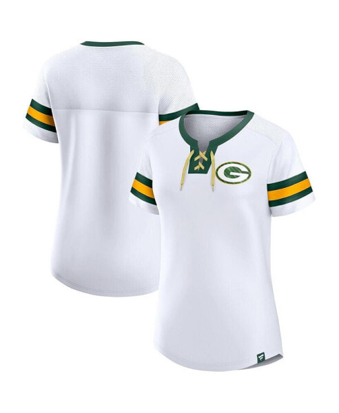 Women's White Green Bay Packers Sunday Best Lace-Up T-shirt