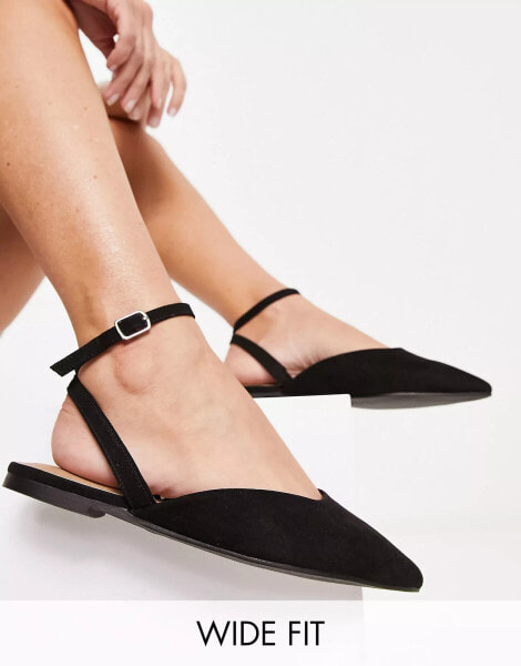 London Rebel Wide Fit sling back ballet flats in black