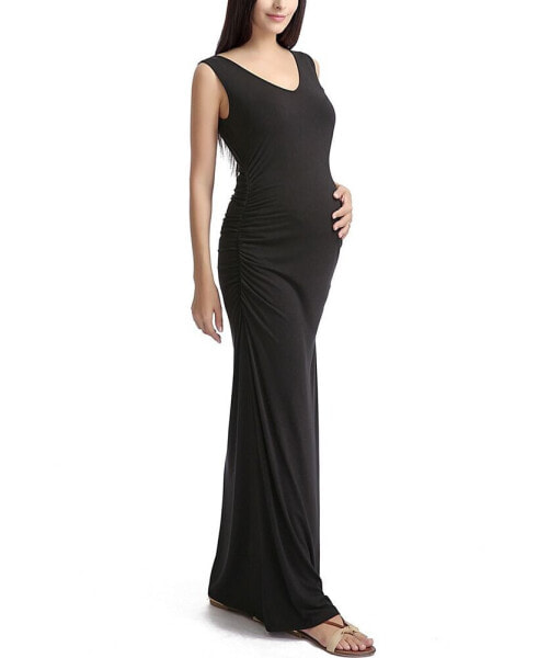 Maternity V-Necl Lace Back Maxi Dress