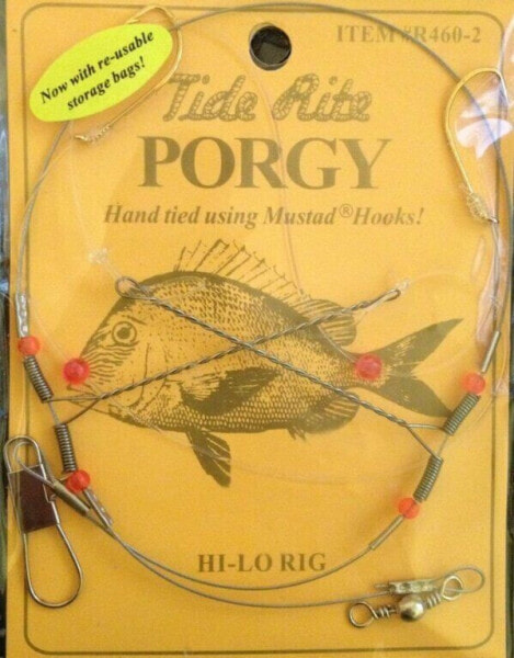 Tide Rite Hand Tied Beaded Gold Baitholder Porgy Rigs, Mustad Long Shank Hook,