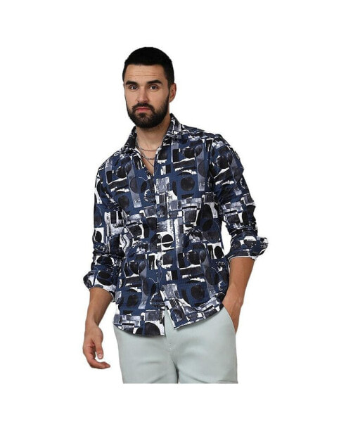 Men's Navy Blue & Midnight Black Abstract Geometric Shirt