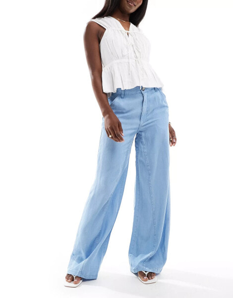 Mango relaxed lightweight co-ord denim jeans in light blue