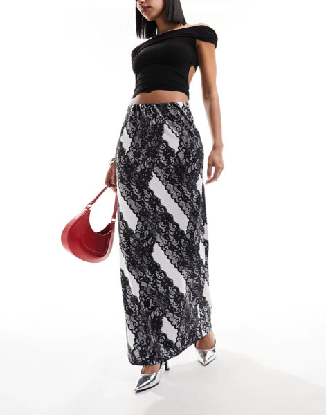 Vero Moda lace print jersey maxi skirt in mono