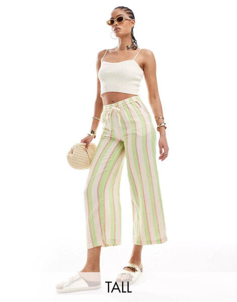 ONLY Tall loose fit trouser in green & pink stripe