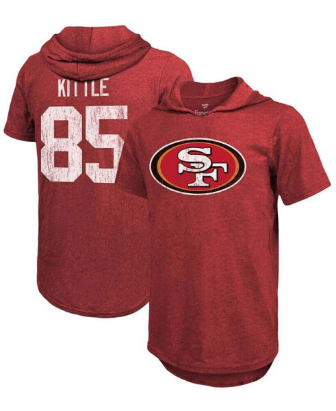 Men's George Kittle Heathered Scarlet San Francisco 49Ers Name Number Tri-Blend Hoodie T-shirt