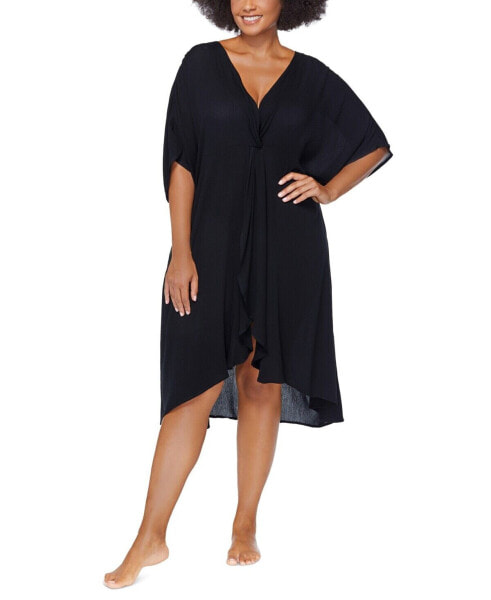 Raisins 299121 Curve Plus Size Solid Paraiso Twist-Front Swim Dress Cover-Up 2X