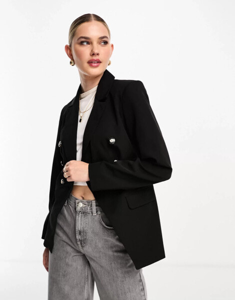 Miss Selfridge double breasted military blazer in black