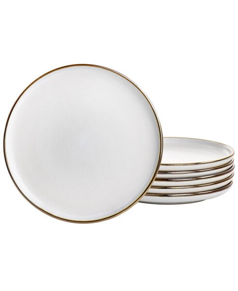 Flat, Raised Rim, Gold-Tone Trim Alejandro 6 Piece Stoneware Salad Plate Set, Service for 6