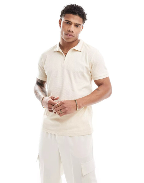 Threadbare pique polo in beige