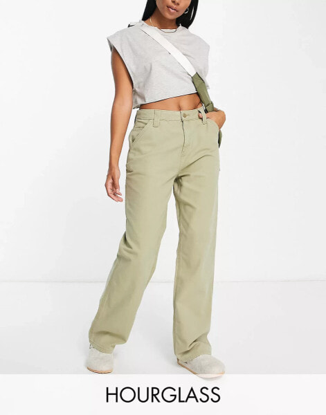 ASOS DESIGN Hourglass minimal cargo trouser in khaki with contrast stitching