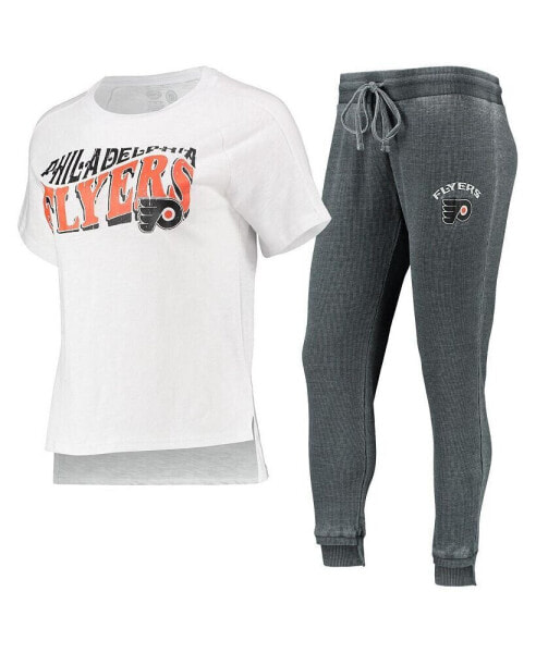 Женская пижама Concepts Sport Womens Charcoal, White Philadelphia Flyers Resurgence Slub Burnout Raglan T-shirt and Joggers Sleep Set