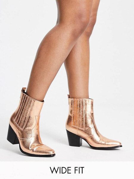 Glamorous Wide Fit western ankle boots in bronze exclusive to ASOS