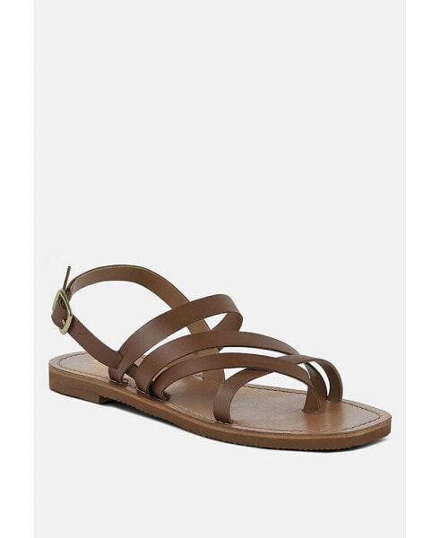 SLOANA Tan Strappy Flat Sandals