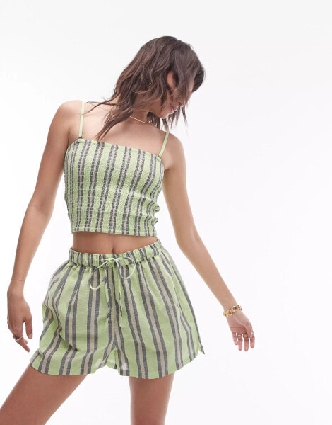 Topshop beach shorts in green stripe