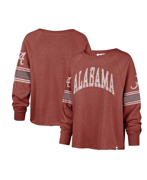 Women's Crimson Distressed Alabama Crimson Tide Allie Modest Raglan Long Sleeve Cropped T-shirt