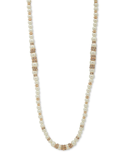 Gold-Tone Pavé Rondell Bead & Imitation Pearl 42" Strand Necklace