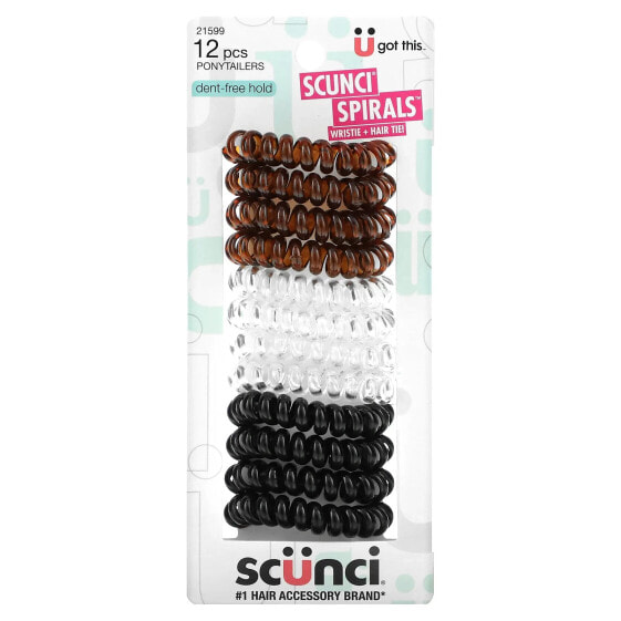 Ponytailers, Dent-Free Hold, Assorted Colors, 12 Pieces